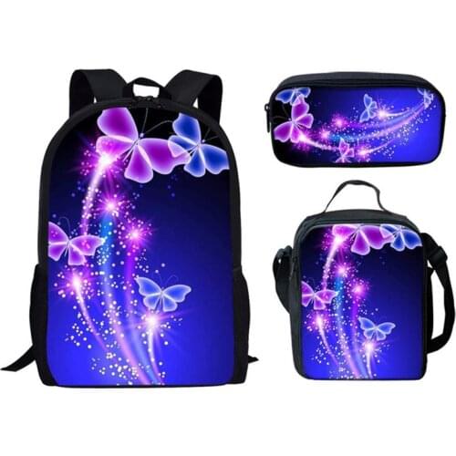 Custom Butterfly 3D Print Set School Bags For Teen Girls Primary 16 Inch Children Large Backpack School Kids Bag Student Bagpack