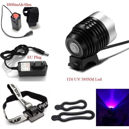 UV 395nm T6 Led Bike Light Headlamp Bicycle Riding Spotlight Ultraviolet 8.4V DC Rechargeable Cycle Headlight Lamp Accessories