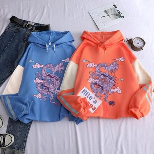 New Harajuku Kawaii Purple Dragon Printed Hoodie Sweatshirts Women/men Long Sleeve Fleece Hoody Pullovers Serpent Hooded Tops
