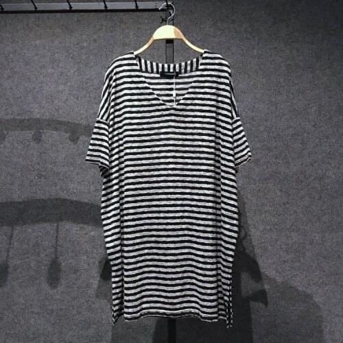 Left Extension Knitting Classic Stripe Will Code Suit-dress V Lead Easy Short Sleeve Vent Long Fund T T-shirt h190603