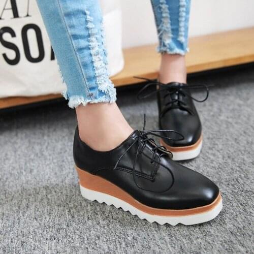 PXELENA Women Oxfords Flat Platform Shoes Lace Up Square Toe Casual Comfort Female Footwear British Vintage 2019 Spring Plus SZ