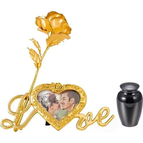 Cremation Urn, Rose Flower Frame, Love Shape Stainless Steel Commemorative Cat And Dog Urn Non-Deformable Cremation Jar Containe