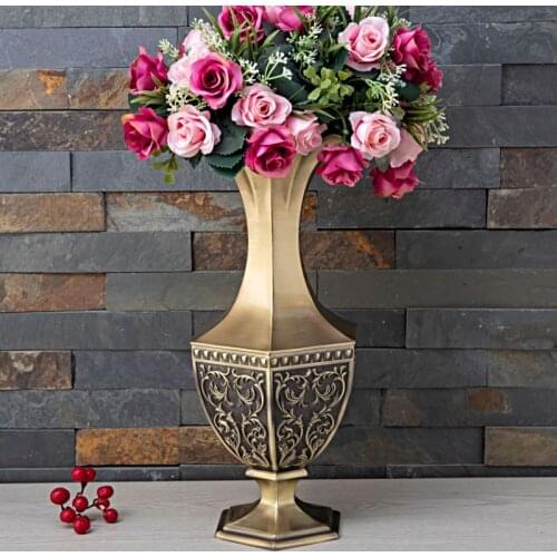 Size L 34cm Height Vintage Home Decoration Metal Zinc Alloy Decor Vase Tabletop Ornaments Desk Accessories Wedding Vases