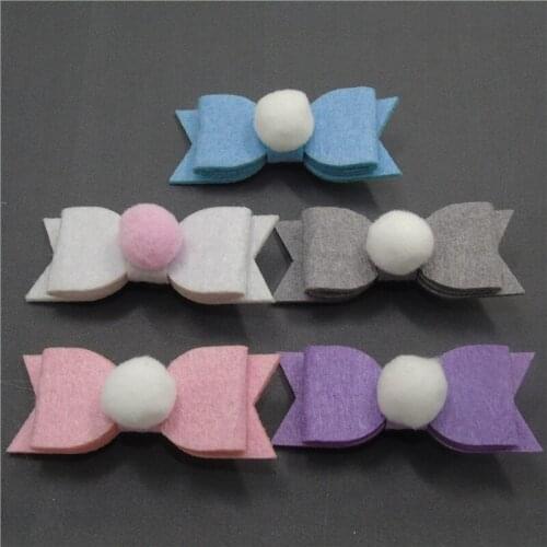 1pc Wool Felt Bow Hair Clip Pom Poms Cute Princess Alligator Barrette Purple Pink White Sweet Fall Hairpin Daily Head Wear Gift