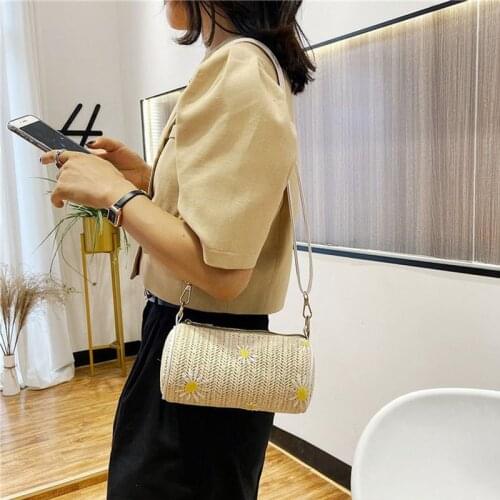 2021 Barrel Straw Bag Ladies Envelope Country Ladies SAC Shoulder Bolsa Rattan Bag Hand Woven Beach Crossbody Bag