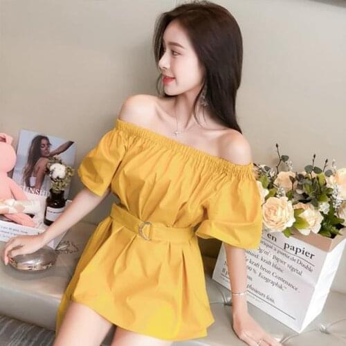 Womens Spring Summer Fashion Cotton Blouses Elegant Casual Shirts Slash Neck Temperament Womens Tops DD8262
