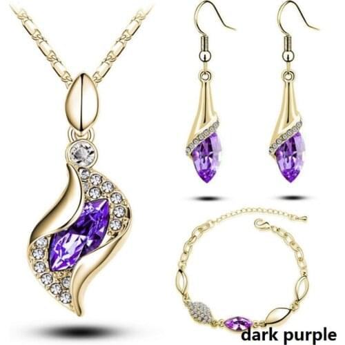 Fashion Top Quality Elegant luxury design new fashion colorful Austrian crystal drop Gold Chain jewelry sets women gift
