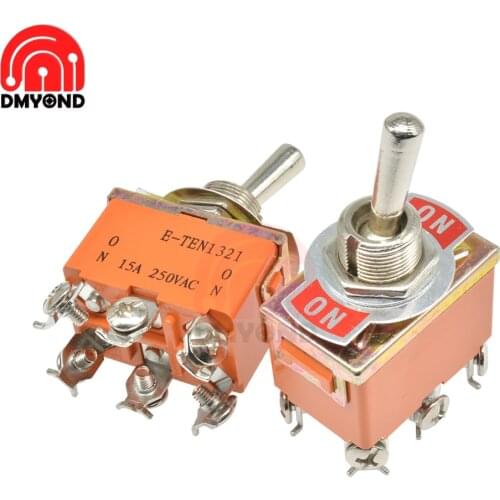 10PCS Toggle Switch S Double Throw SPDT E-TEN1321 ON-OFF 250V/15A 1/4 Inch Mounting 31*19.8MM 2Positions 6Pins 12mm