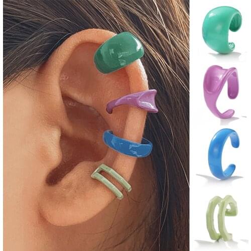 17KM Bohemian Colorful Resin Clip Earrings Set For Women Girls Korean Ear Clips Without Piercing Ear Cuff Jewerly Gifts