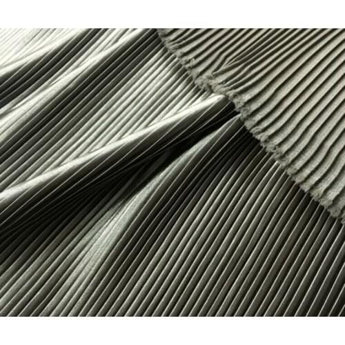 2 meters 150cm 59.05" width pencil gray fine stripe crumple accordion pleated faux silk satin fabric for dress MM22