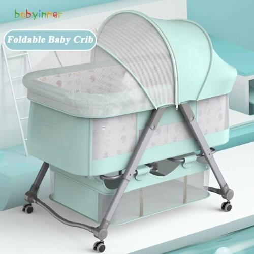 Babyinner Foldable Baby Crib Portable Infant Bed with Mosquito Net Multifunctional Crib for Newborns Travel Cradle Bed 0-2Y