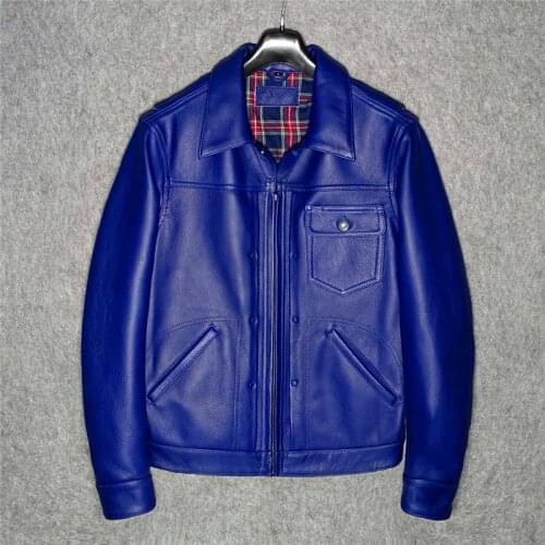 Free shipping.wholesales Japan quality thick tanned cowhide jacket.spring indigo genuine leather coat.slim 506X leather clothes