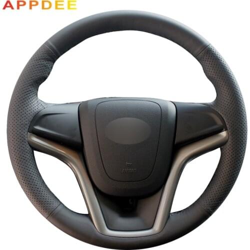 APPDEE Hand-Stitched Black Leather Steering Wheel Cover for Chevrolet Cruze 2009-2014 Chevrolet Aveo 2011-2014 Holden Cruze 2010