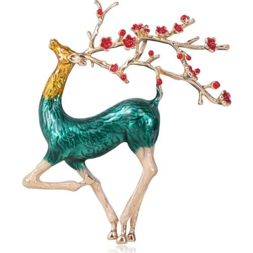 CINDY XIANG 4 Colors Enamel Red Plum Blossom Elk Brooches For Men Cute Animal Brooch Pins Jewelry Christmas Gifts High Quality