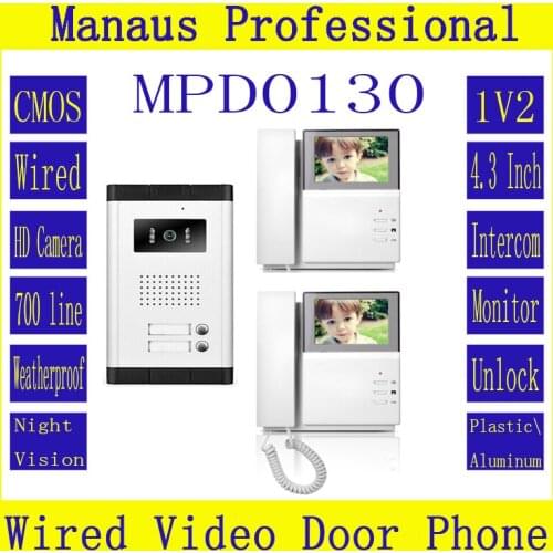 D130C 4.3 inch digital color TFT LCD Wired Monitor Video Door Telephone Remote One to two Video Doorphone Smart Home Building