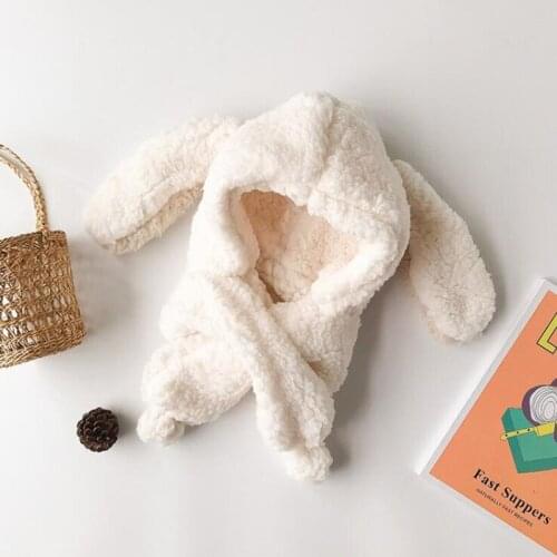 Childrens ear protection cap bib one baby autumn and winter rabbit ears cute soft warm plush winter hat