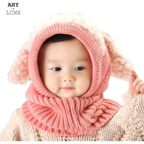 Korean Baby Knitting hats dog Ears winter Earflap Boys Girls Scarf Set Cute Warm Toddler Hat Kids Children Windproof Cap 0-4Y