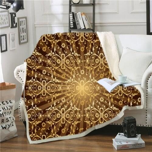 European Retro Pattern Printing Microfiber Polyester Plush Sherpa Throw Blanket on Bed Sofa Bedding Casual Portable Blanket 3D