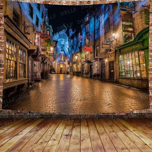 Fantasy Castle Tapestry Magic Decor Night View Alley Stores Street Diagon Magic World Wall Hanging