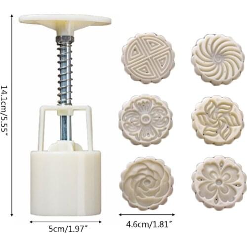50g Mooncake Mold with 6pcs Flowers Stamps Hand Press Moon Cake Pastry Mould DIY Bakeware