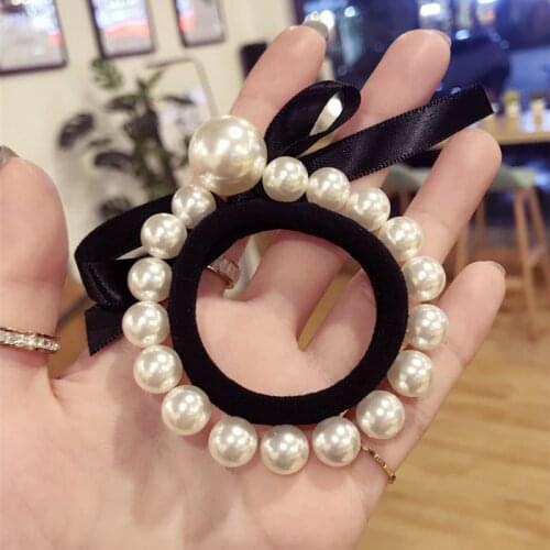 Korea New Style Flower Pearl Rhinestone Hair Accessories Hair Bows Elastic Hair Bands Rubber Band Hair Tie For Girls