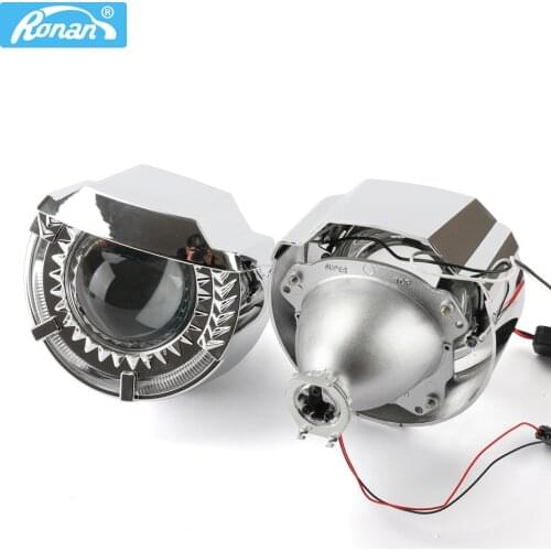Ronan 3.0 inch metal bi xenon projector lens with white led angel eyes polo shrouds for socket H1 H4 H7 car styling DIY retrofit