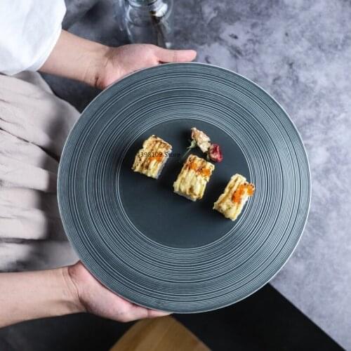 Creative Brushed Spiral Round Plate Household 12 Inch Flat Plate Ceramic Steak Plate French Western Plate Dessert Cake Plate