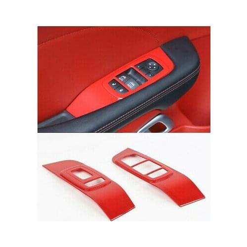LHD Red Inner Door Armrest Window Lift Cover 2pcs For Dodge Challenger 2015-2019