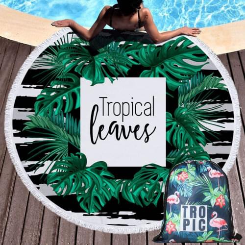 Monstera Leaves Summer Round Beach Towels For Adults Bath Towels Mat Bikini Cover Up With Drawstring Backpack Bag Wall Tapestry