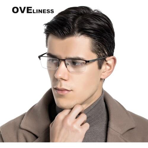 Fashion mens eyeglasses frames Square Optical Glasses Frame Men Myopia Prescription glasses male Half Metal eyewear Spectacles