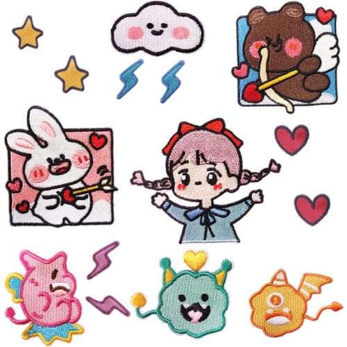 Cartoon Girl Couple Embroidery Cloth Patches Self-adhesive Cloth Sticker Clothing Sewing Accessories