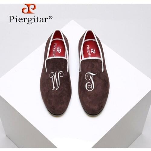 Piergitar 2018 New style men suede shoes with custom personality letters embroidered Fashion Party and Wedding men loafers