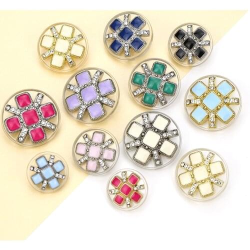 2021 NEW 5 pcs metal PVC synthetic diamond buttons premium womens suit coat sweater multi-colored hand-stitched buttons M-06