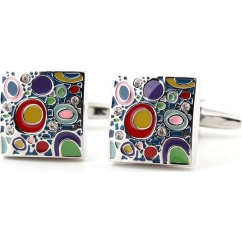 New Fashion Multicolor Paint Enamel White Crystal Cufflinks Mens French Shirt Cuff Buttons Trendy Unisex Novel Cuff Links 16MM
