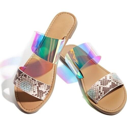 Summer Women Slippers Leopard Two-layer Flat Heel Rubber Sole Pu Leather Beach Outdoor Slides Fashion Simple Ladies Sandals 2020