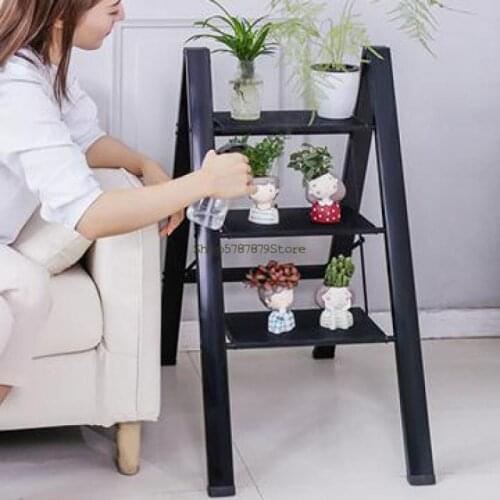 Ultra Thin Multi-functional Folding Ladder Household Herringbone Ladder Indoor Thickened Aluminum Alloy Shelf Three-step