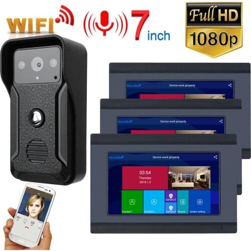 3 Monitors 7 inch Wired Wifi Video Door Phone Doorbell Intercom Entry System with HD 1080P Wired Camera Night Vision
