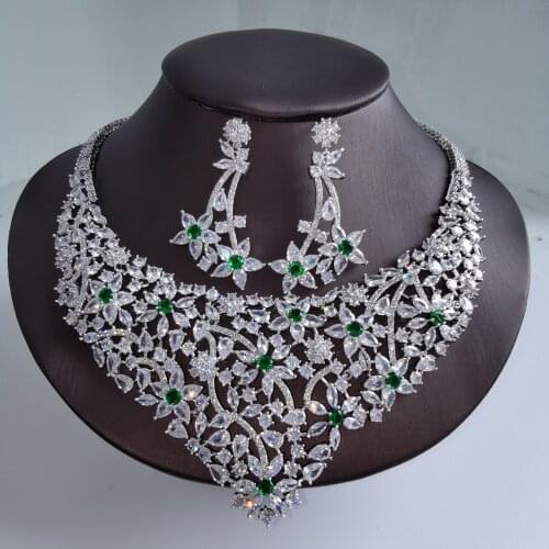 2021 Hot sale New fashion vintage red green little flowers necklace earring set wedding party birthday jewelry free shipping