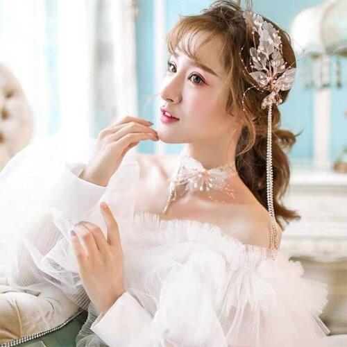 Bridal white gauze headdress super fairy and beautiful tassel hairpin Sen style antique hair accessories wedding photo accessori