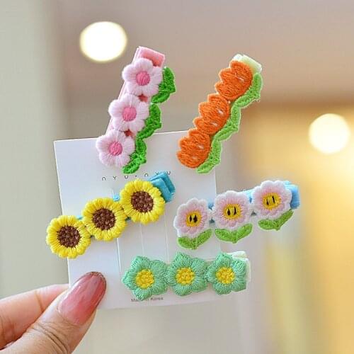 1 PCS New Cute Embroidered Flowers Girls Hairpins Children Hair Accessories Princess Headwear Women Hair Clips Claws