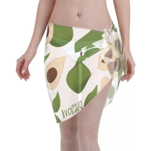 Womens Swim Wear Bikini Cover Up Avocado Illustration Beach Mini Wrap Skirt Sarong Pareo Shorts Summer Beachwear
