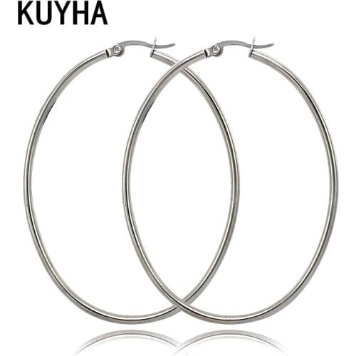 Fashion Silver Color Circular Earrings Hoop Smooth 2 Sizes Broncos Femme Stainless Steel Oral Jewellry