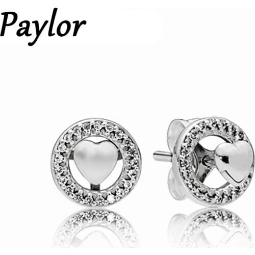 Paylor 2020 New Hot Silver Color CZ Zircon Eternal Love Heart Stud Earrings For Women Engagement Earrings Brincos