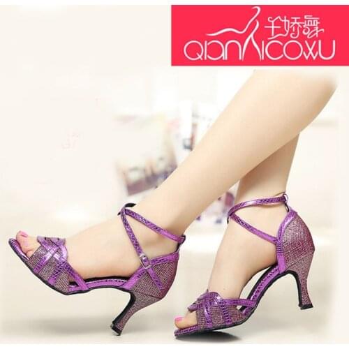 Woman Golden Latin Dance Shoes Female Adult High-Heeled Friendship Square Dance Sandals Summer With The Practice Soft Shoes 7027