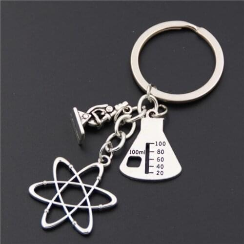 1pc Silver Color Microscopes Dortor Charms Pendant Neuron Key Chains Anatomy Key Ring Neurology Jewelry Biology gift