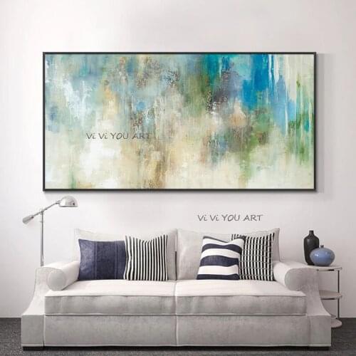 100% Hand Painted Oil Painting Hand Made Simplicity Blue Abstract On Canvas Wall Art Handmade Unframed Art For Home Decor