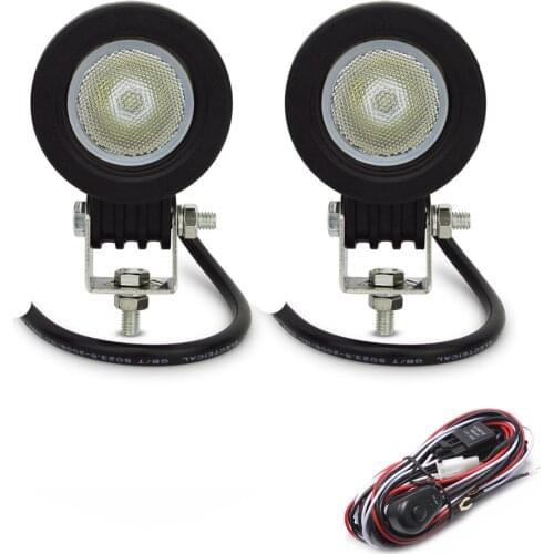 2pieces 2 inch Round Led Work Light 10W 6000k with 1piece Wiring Harness Relay Switch Control for Off-road SUV motorcycle e-bike
