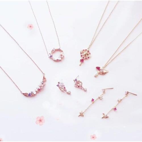 6pcs/set card captor cardcaptor sakura KINOMOTO SAKURA Accessories set 925 silver Necklace earring jewelry charm collection