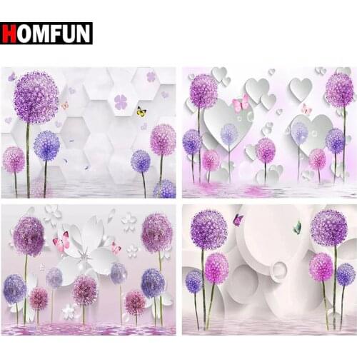 HOMFUN Full diamond Painting "Dandelion landscape" Resin Drill Embroidery 5D Diy Diamond Painting Handmade Cross Stitch gift