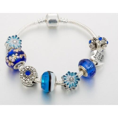 ANNAPAER 2020 Charm Beads Blue Flower Bracelets New Arrivals Bangles For Women Fit Original Bracelet DIY Jewelry Gift B20013